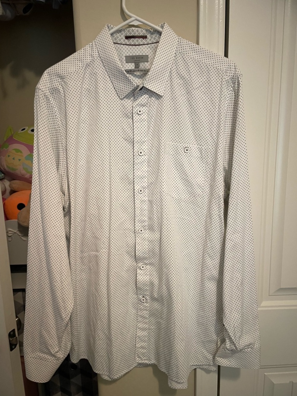 Ted Baker White Shirt with Navy Microdot Pattern